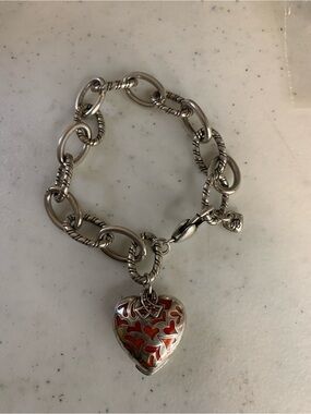 Brighton Silver Link Bracelet with Red Enamel Heart Charm